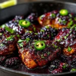 Delicious Honey Blackberry Chicken served with fresh blackberries.