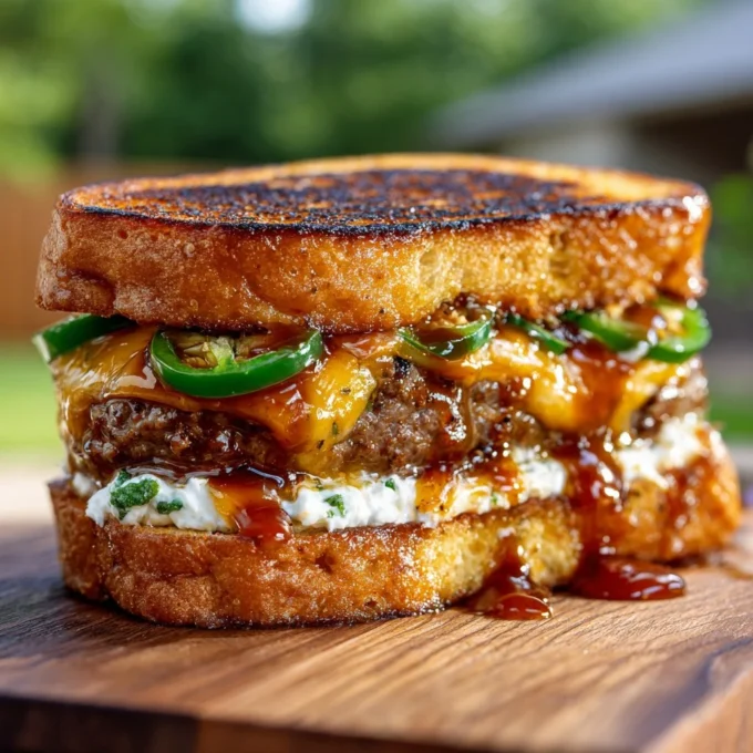Delicious jalapeño popper patty melt with melted cheese and a crispy crust