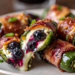 Jalapeno poppers stuffed with creamy brie cheese, served as a delicious appetizer.