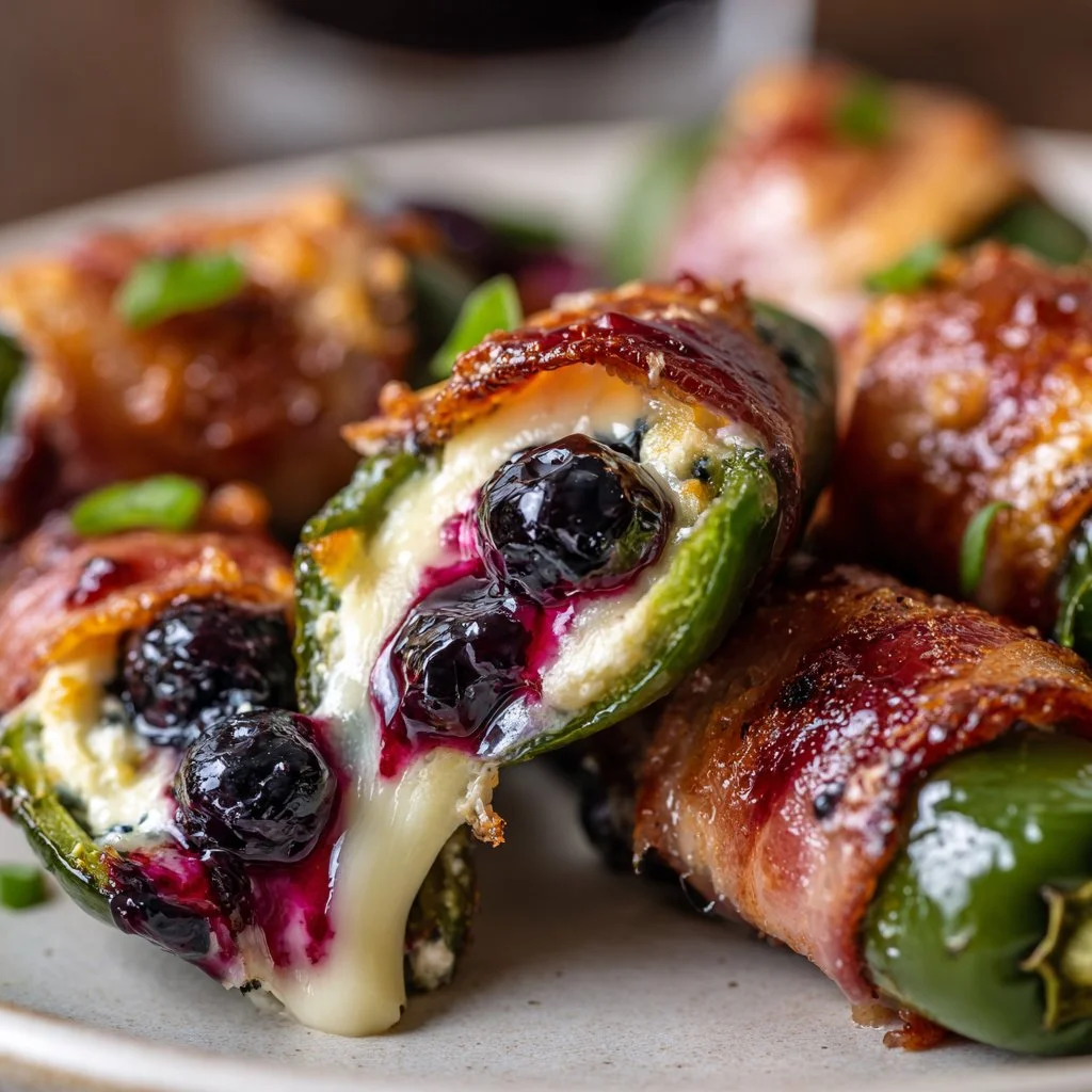 Jalapeno poppers stuffed with creamy brie cheese, served as a delicious appetizer.