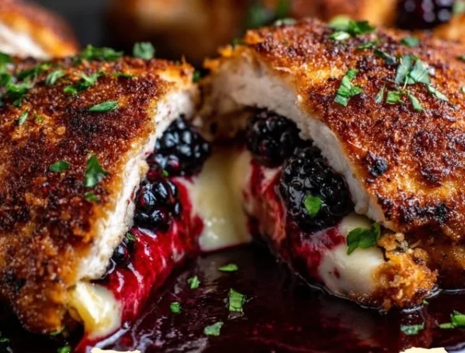Delicious melty blackberry jalapeño chicken dish served on a plate