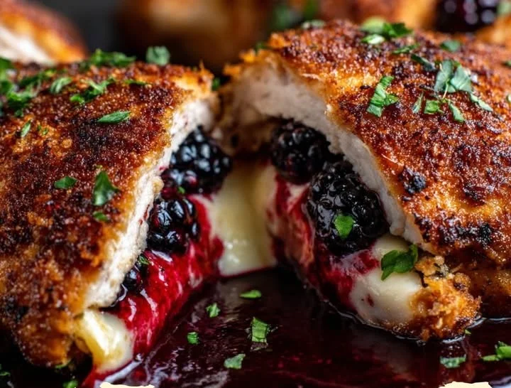 Delicious melty blackberry jalapeño chicken dish served on a plate