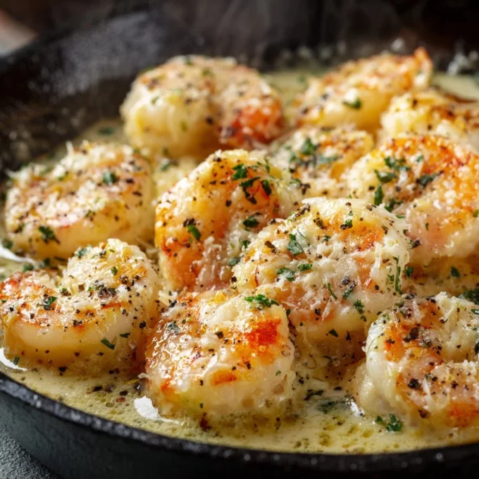 Garlic parmesan shrimp skillet inspired by Ruth's Chris restaurant