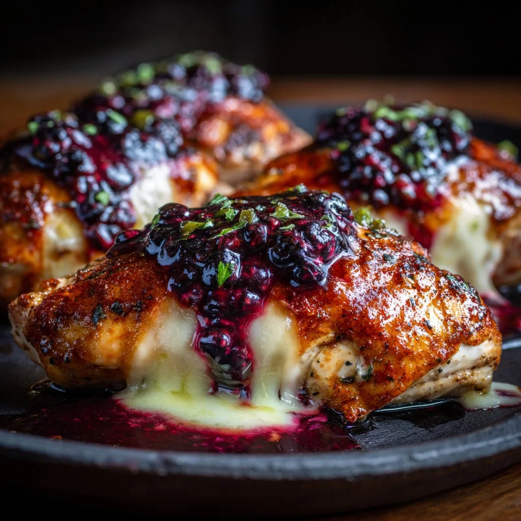 Delicious Smoky Paprika Chicken drizzled with rich blackberry sauce