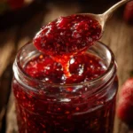 Jar of Strawberry Spicy Jam with fresh strawberries and spices