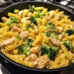 Cheesy Garlic Chicken and Broccoli Pasta in a creamy sauce
