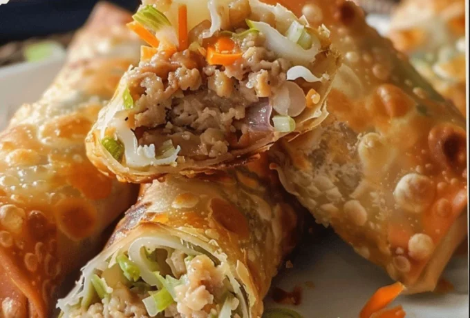 Delicious Chicken Coleslaw Egg Rolls on a plate
