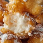 Plate of golden deep fried marshmallows, crispy on the outside and gooey inside.