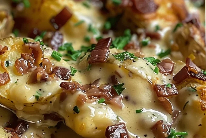 Bowl of Mississippi Mud Potatoes topped with herbs and spices