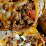 Delicious nacho cheese beef wraps served on a plate with toppings.