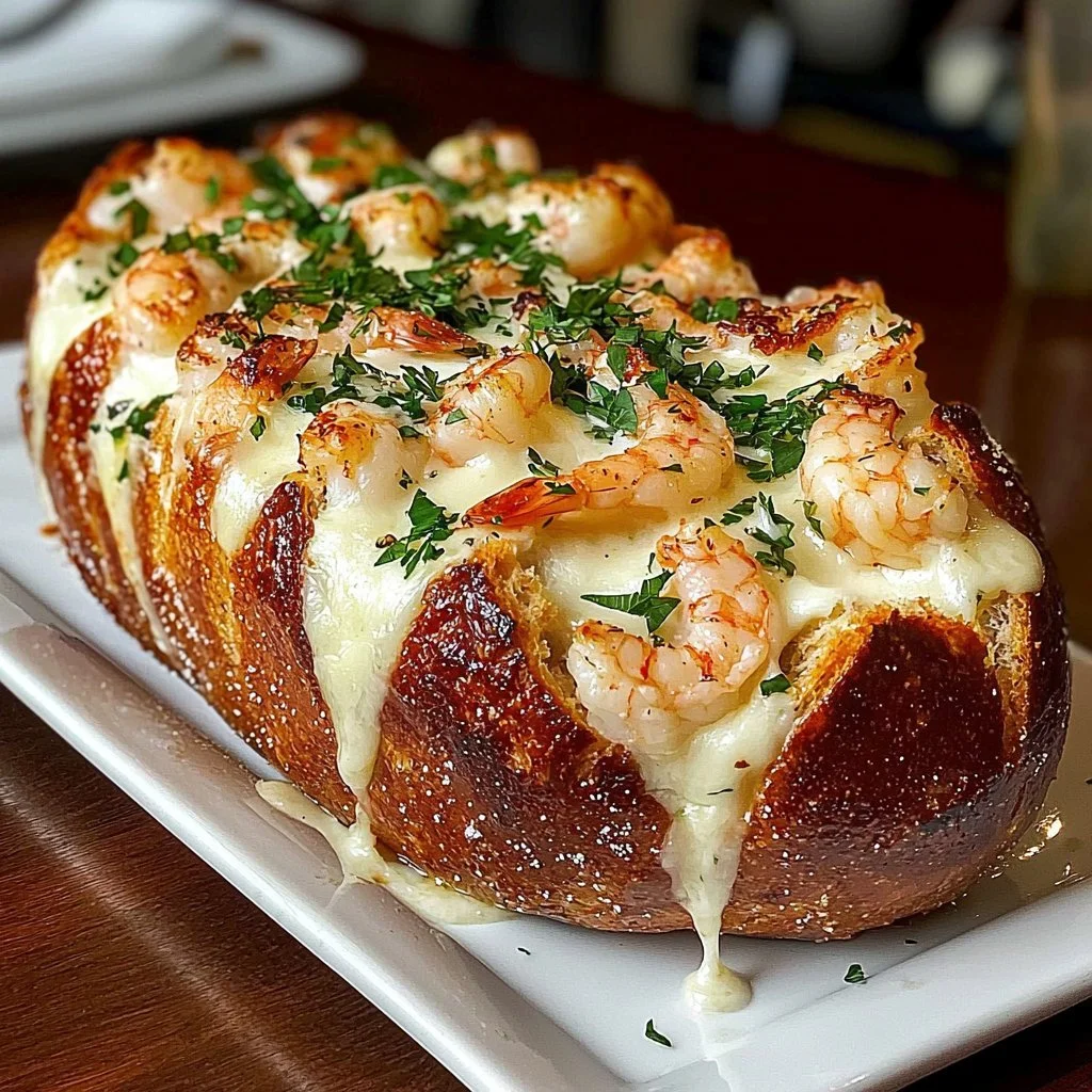 Crab and Shrimp Stuffed Garlic Bread Bombs - a savory seafood delight