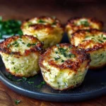 Crispy Parmesan zucchini and potato muffins on a rustic wooden table
