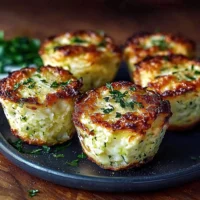 Crispy Parmesan zucchini and potato muffins on a rustic wooden table