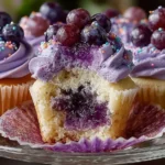 Delicious grape-infused cupcakes topped with creamy frosting