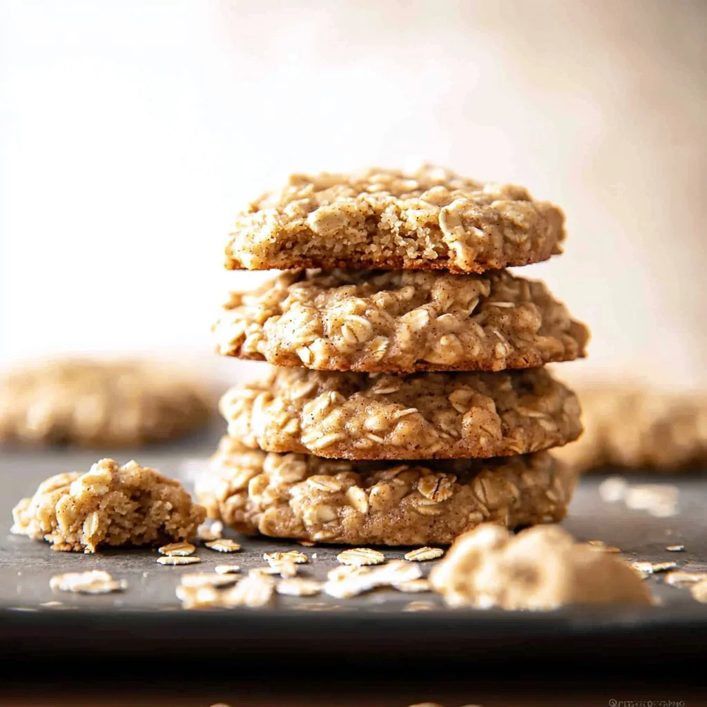 Nutritious homemade oatmeal cookies with oats and nuts on a wooden table