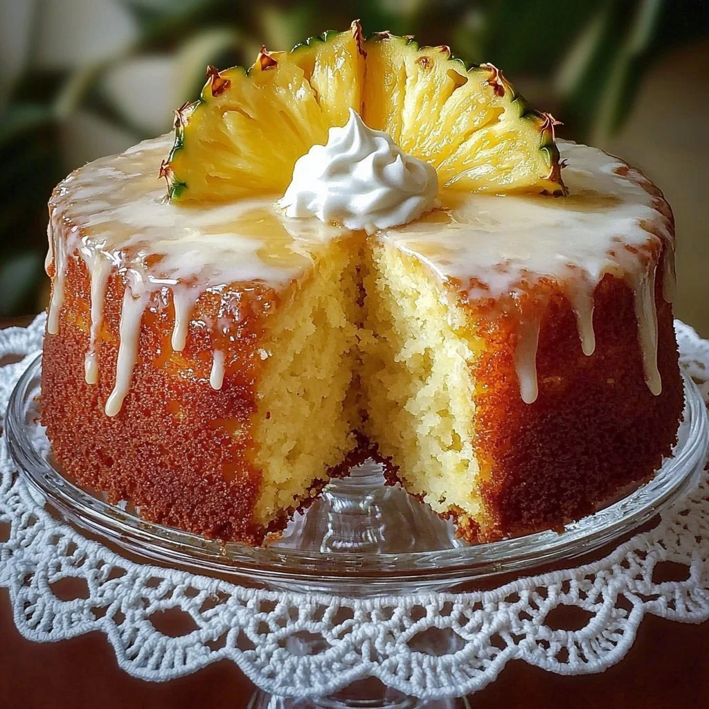 Delicious pineapple-infused cake with tropical decorations