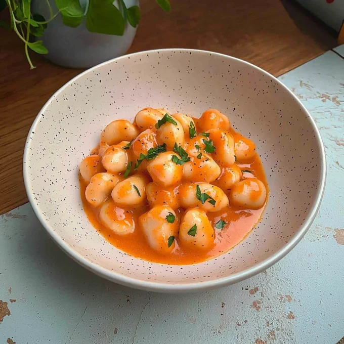 Protein-packed tomato gnocchi served with fresh herbs and colorful vegetables