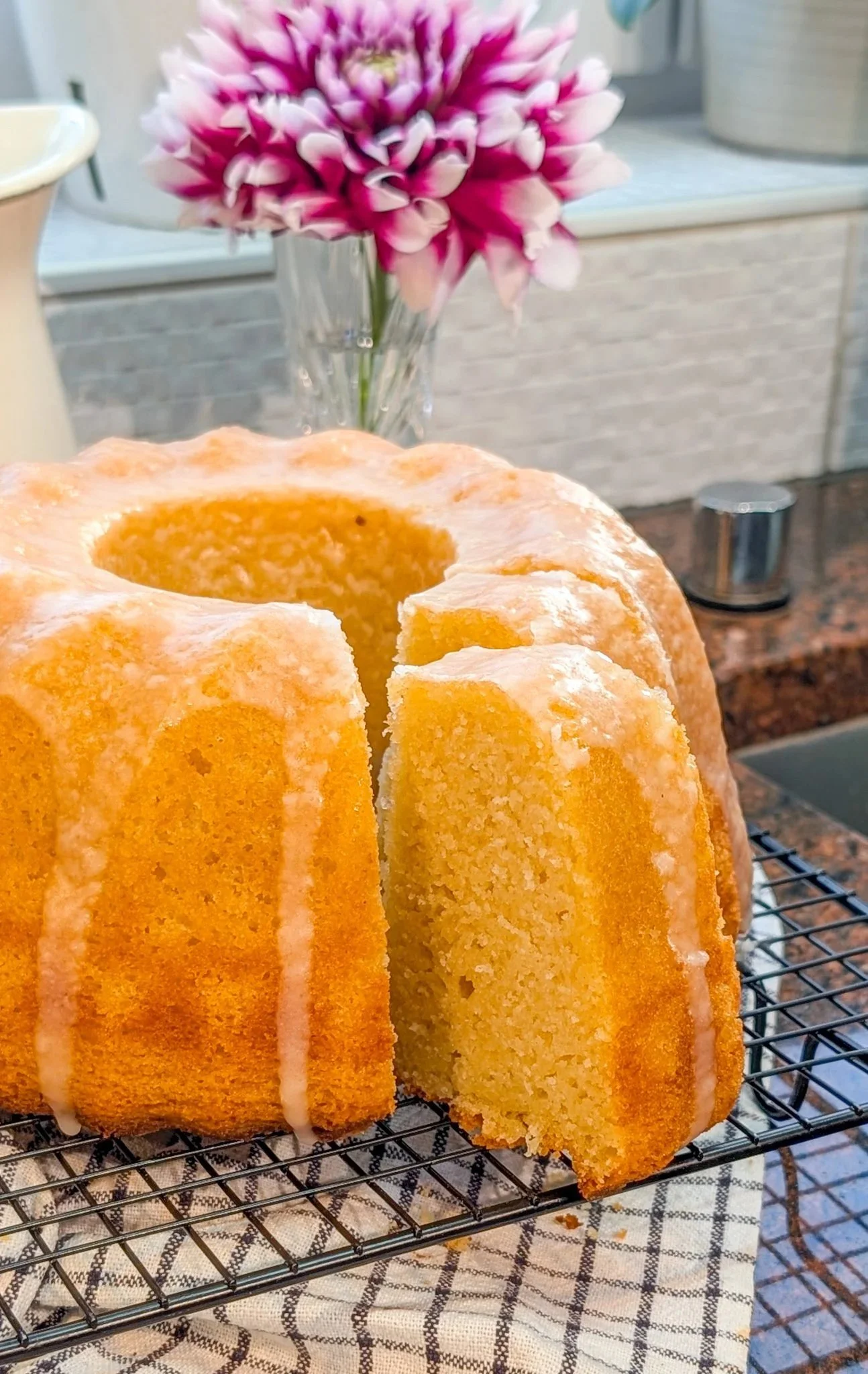 Delicious slice of Aunt Faye's moist pound cake on a plate