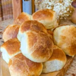 Freshly baked easy yeast rolls, soft and fluffy, ready to serve.