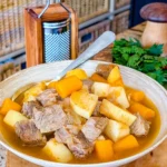 Bowl of five-ingredient slow cooker soup topped with herbs