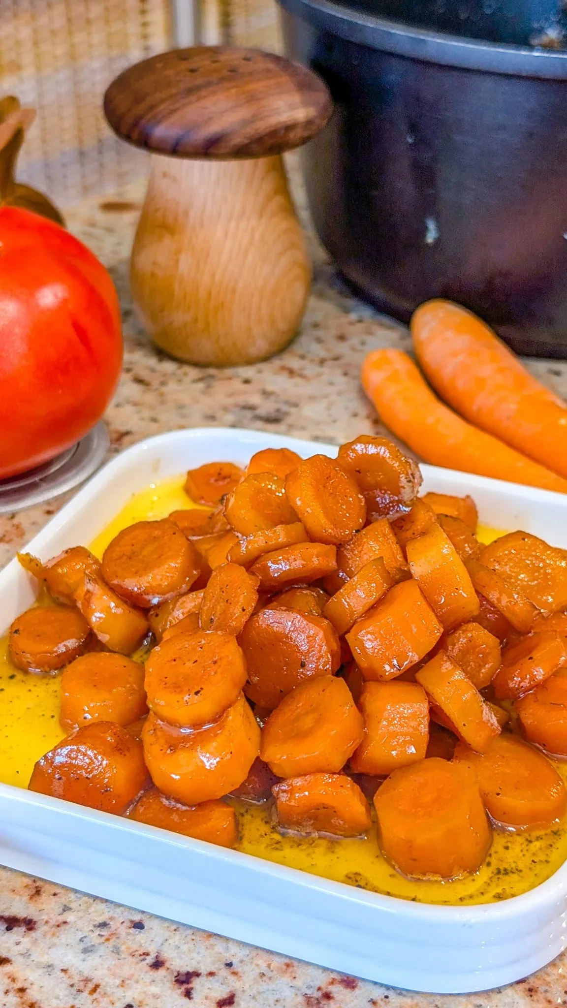 Bowl of Slow-Cooker Amish Glazed Carrots, a delicious side dish