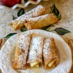 Crispy dessert egg rolls with spiced apple filling on a plate