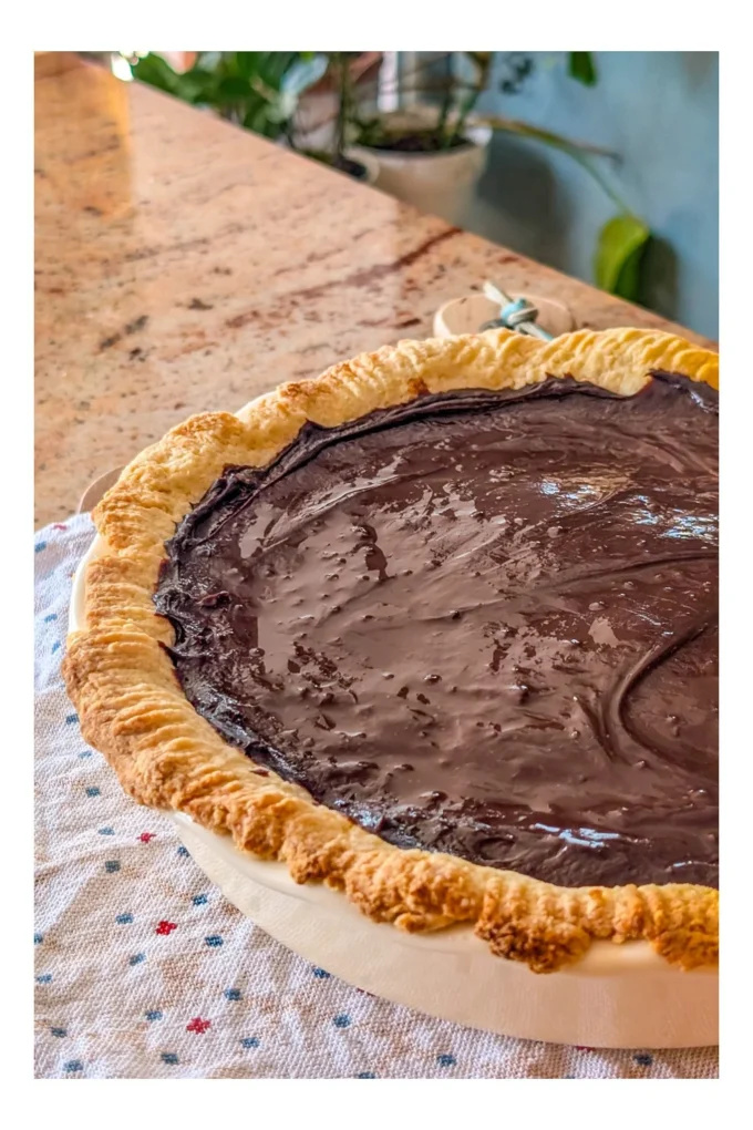 Delicious slice of Grandma's Cocoa Cream Pie with whipped cream topping