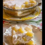 Delicious Pineapple Dream no-bake dessert served in a dish with tropical fruit.