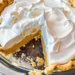 Homemade silky butterscotch pie sliced on a plate.