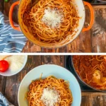 Slow-cooked spaghetti bolognese served in a bowl with herbs on top