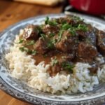 Savory Beef Tips with Rice in Brown Gravy