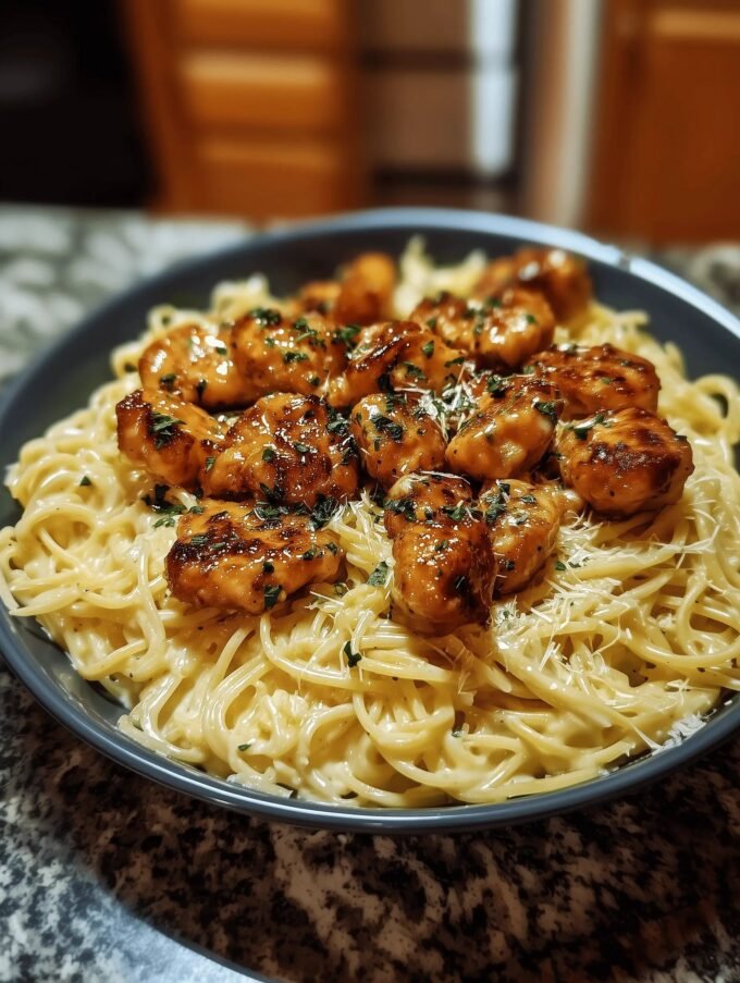 Easy Garlic Butter Chicken Bites with Creamy Parmesan Pasta