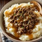 Ground Beef and Gravy Over Mashed Potatoes