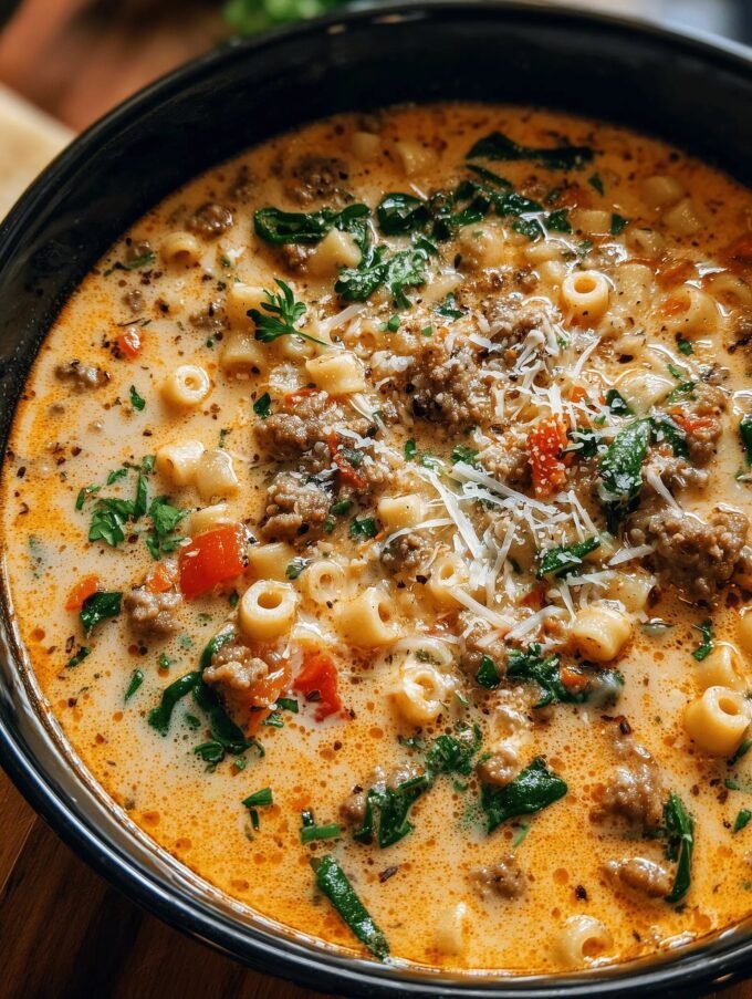 Creamy Parmesan Sausage and Ditalini Soup