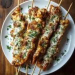 Air-Fried Garlic Parmesan Chicken Skewers served on a plate