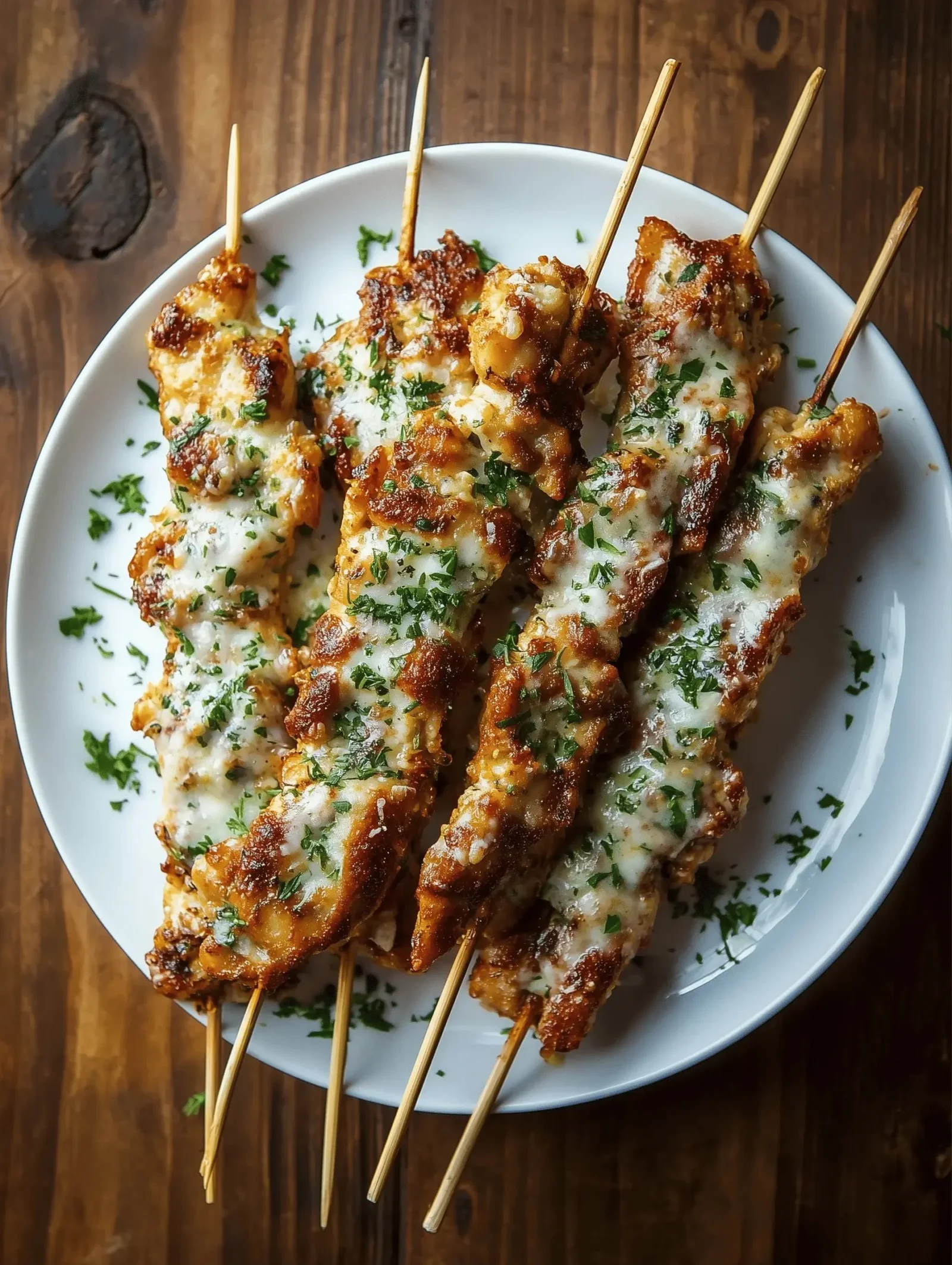 Air-Fried Garlic Parmesan Chicken Skewers served on a plate