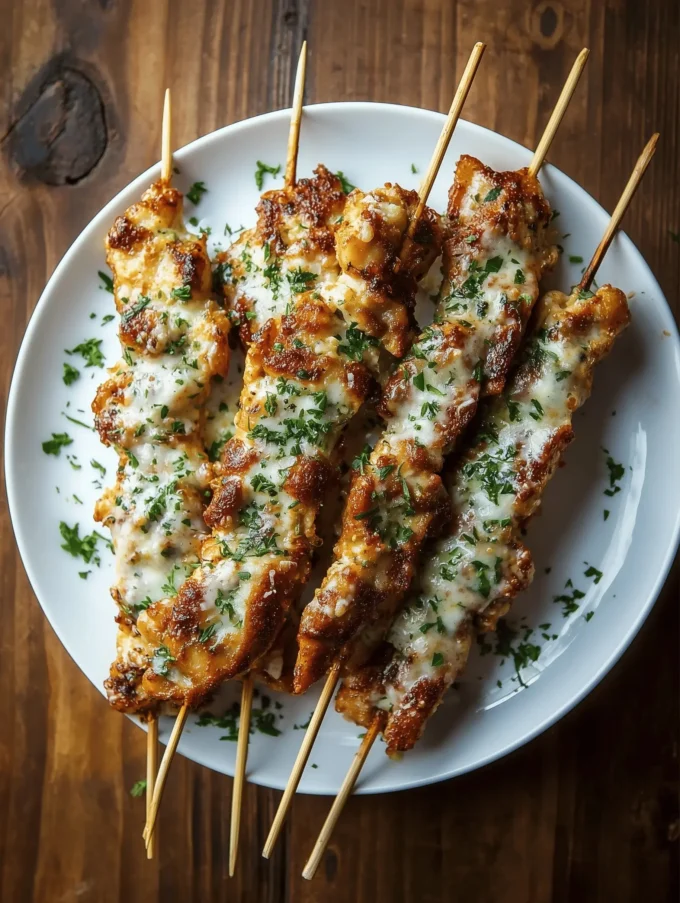Air-Fried Garlic Parmesan Chicken Skewers served on a plate