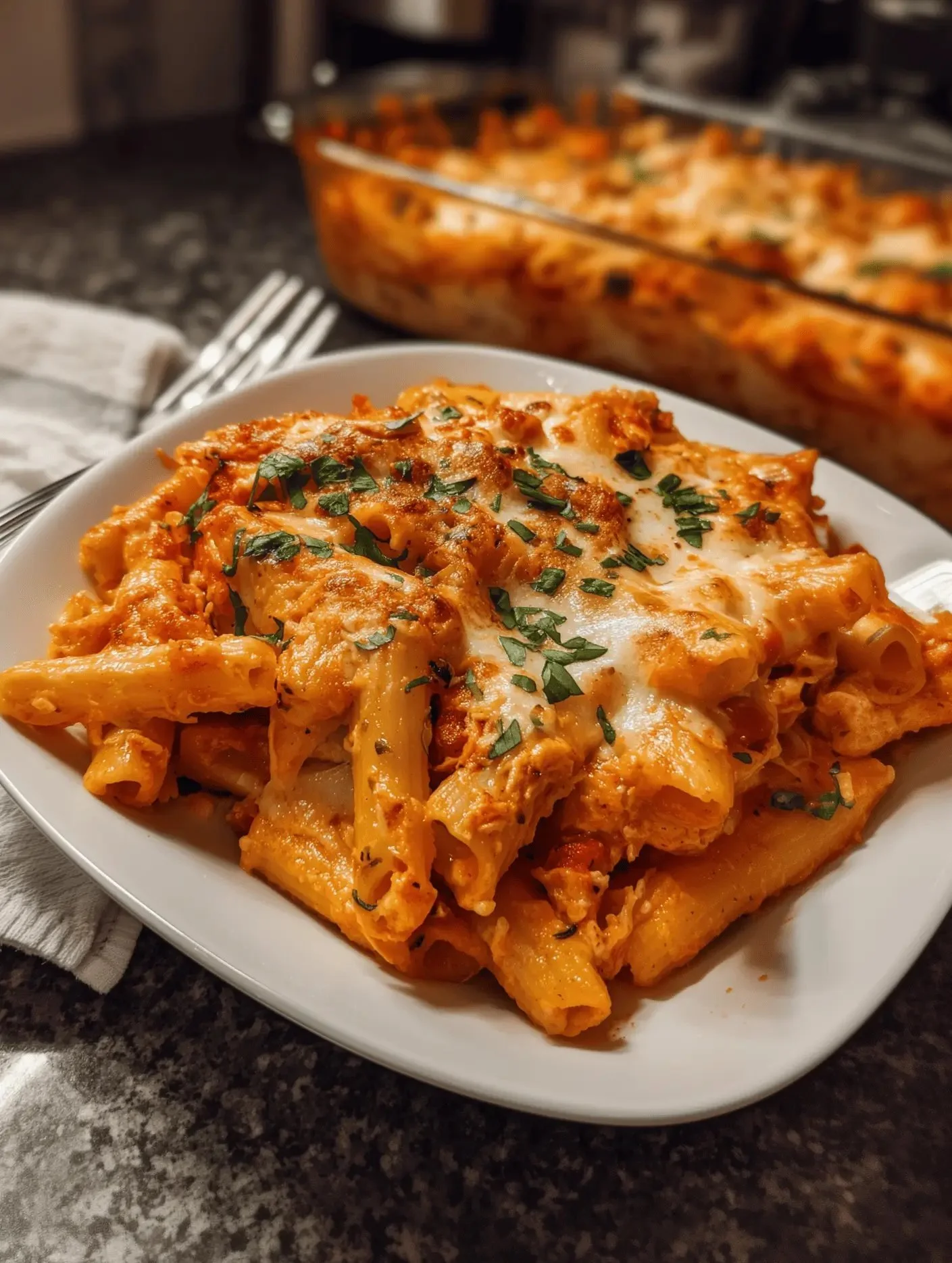 Baked Ziti with Ricotta, a cheesy pasta dish topped with marinara and mozzarella