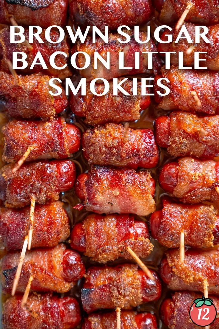 Delicious brown sugar bacon-wrapped smokies ready to be served as a tasty appetizer.