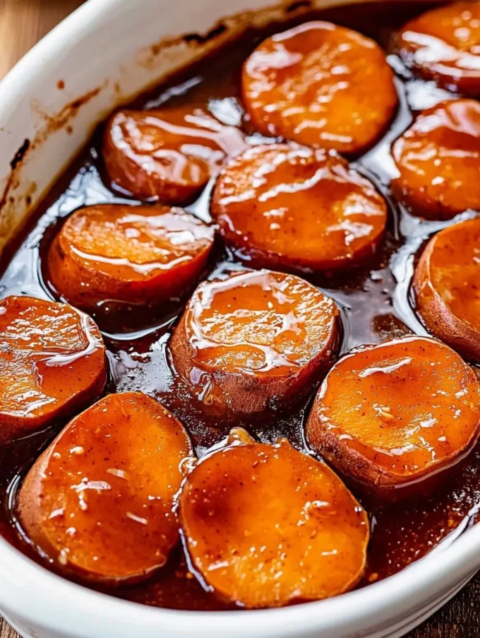 Brown sugar-glazed candied sweet potatoes served in a bowl