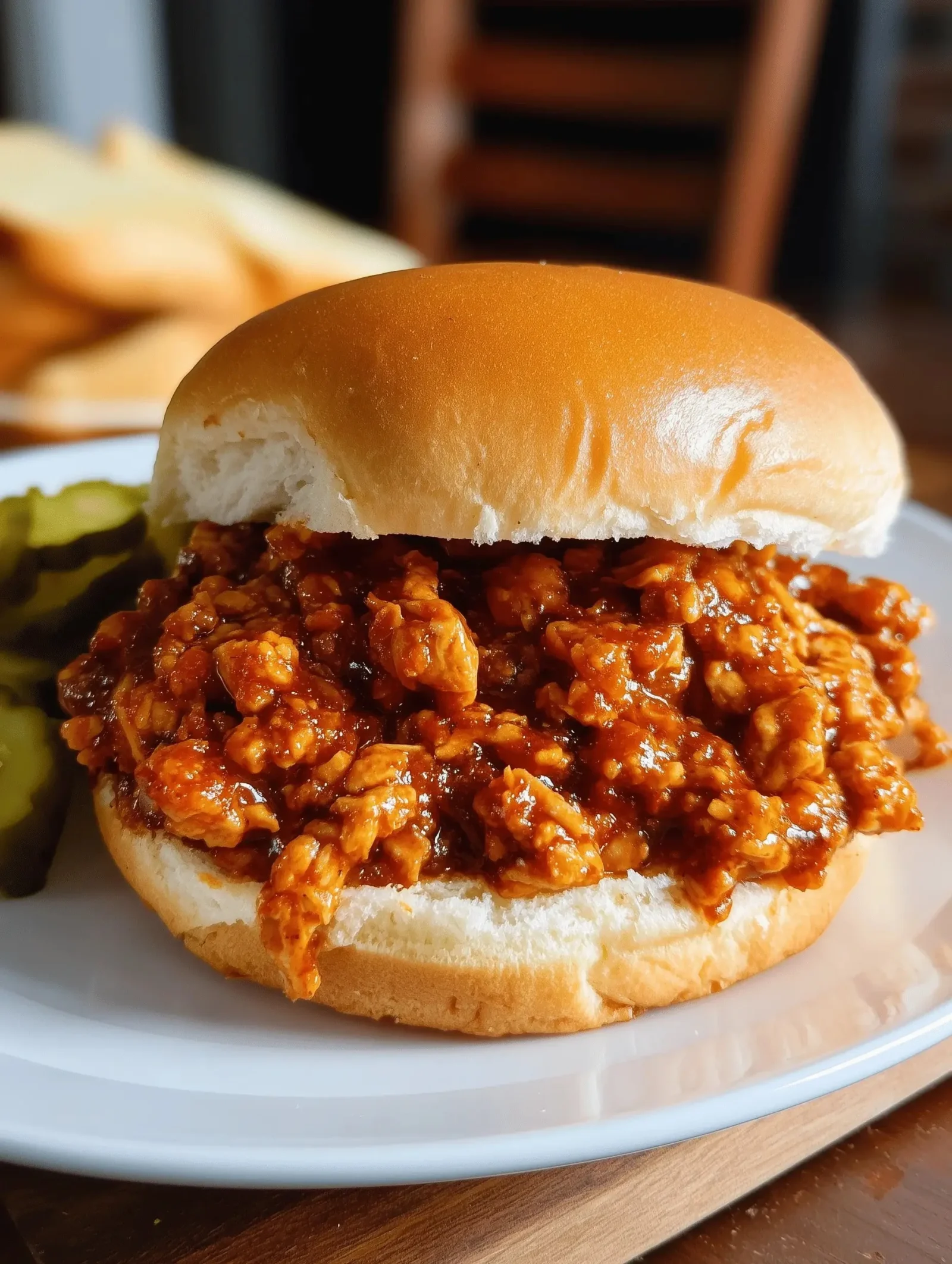 Delicious Cajun Chicken Sloppy Joes served on a bun with toppings.