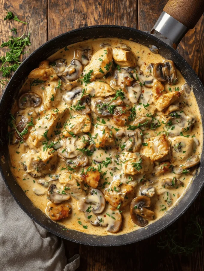 Creamy Mushroom Chicken Stroganoff served in a bowl with mushrooms and chicken