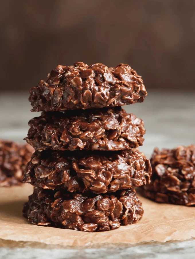 Easy no-bake chocolate oatmeal cookies on a plate