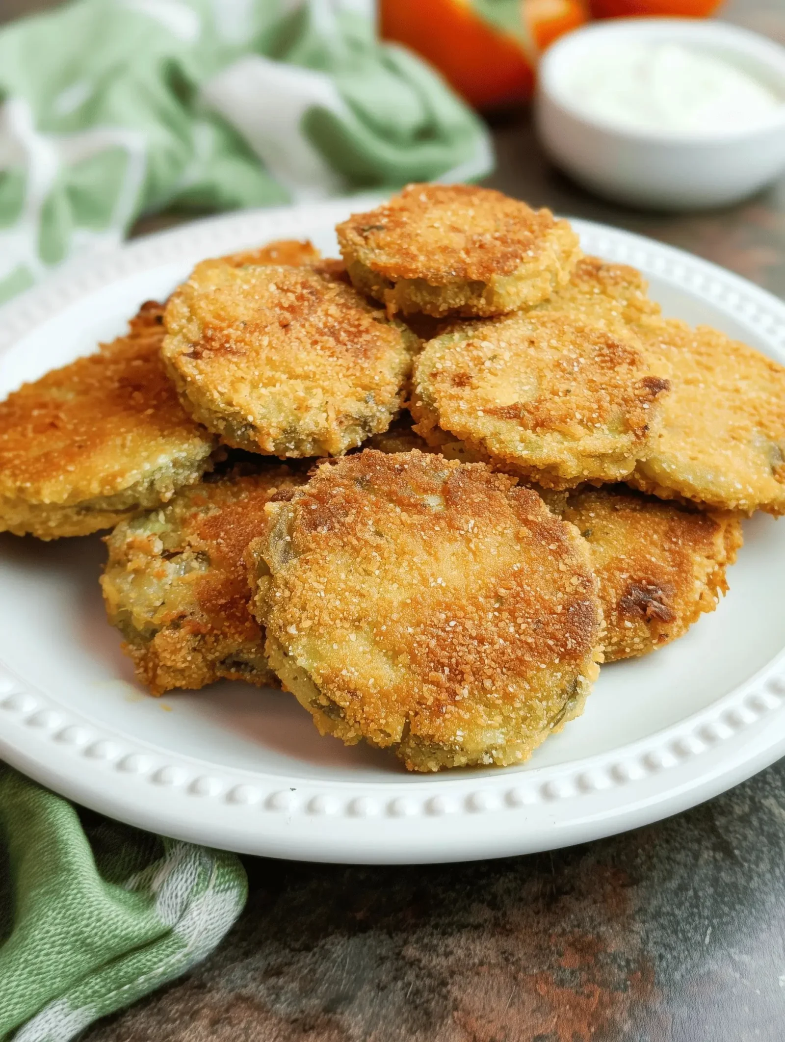 Delicious plate of crispy fried green tomatoes served in a restaurant.
