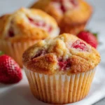 Freshly baked from-scratch strawberry muffins on a cooling rack