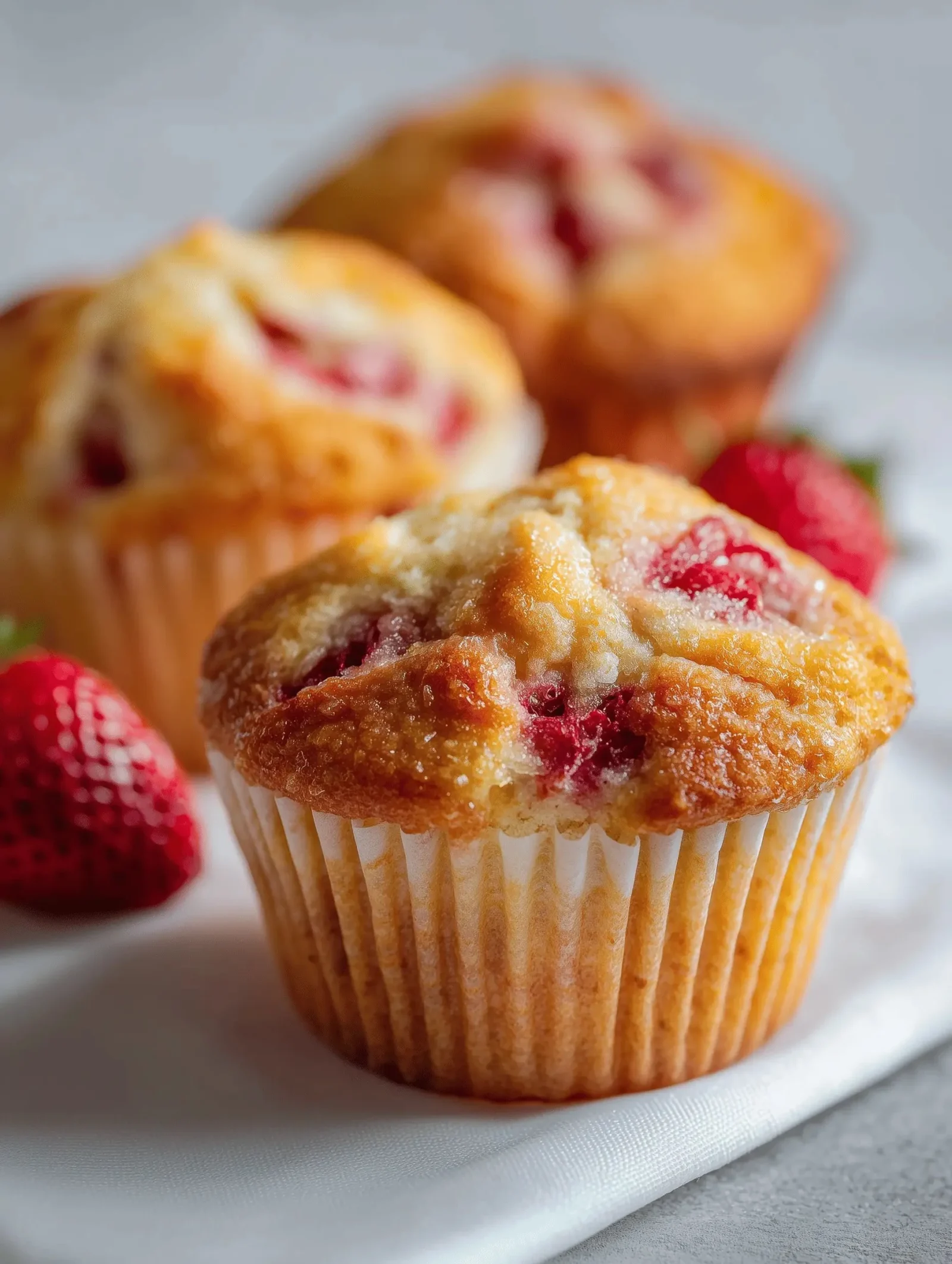 Freshly baked from-scratch strawberry muffins on a cooling rack