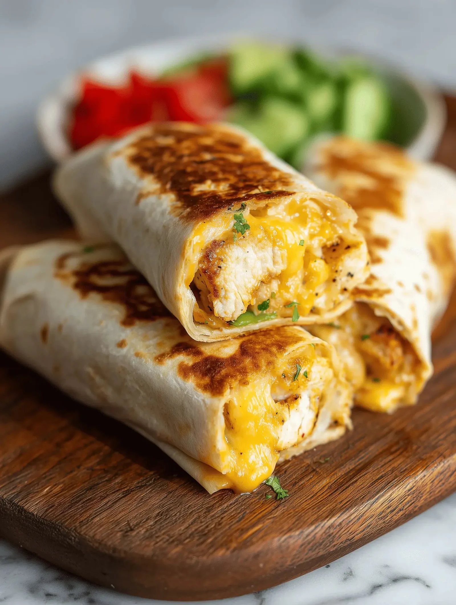 Delicious garlic cheese chicken wraps ready to eat