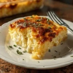 Deliciously baked cheesy hash browns topped with gooey cheese and herbs