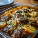 Amish-Style Hamburger Steak Bake with Potatoes and Gravy