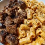 Cajun Steak Tips with Cheesy Parmesan Rigatoni